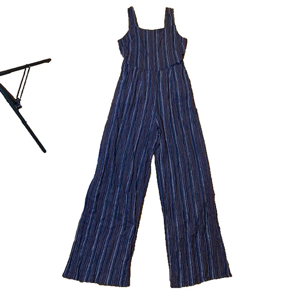 Moon River Womens XS Wide Leg Navy Blue Striped Cotton Backless Jumpsuit Romper - Picture 1 of 11